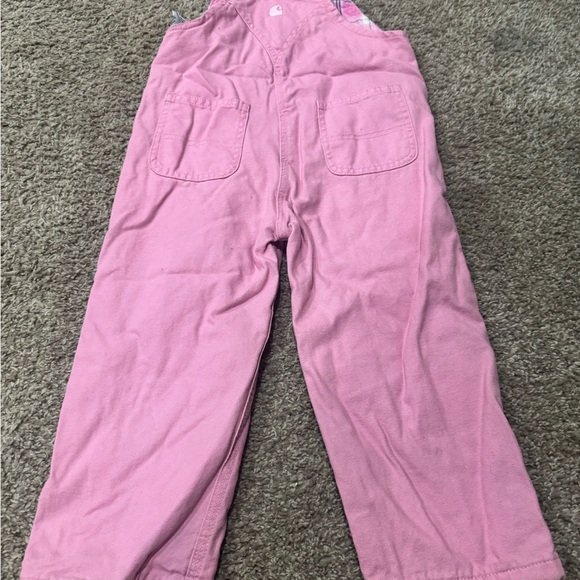 Toddler Carhartt Pink Plaid-Trim Cotton flannel lined Overalls - Picture 8 of 9